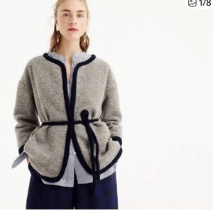 J. Crew Wrap Oversized Jacket in Boiled Wool in Grey/Navy Blue